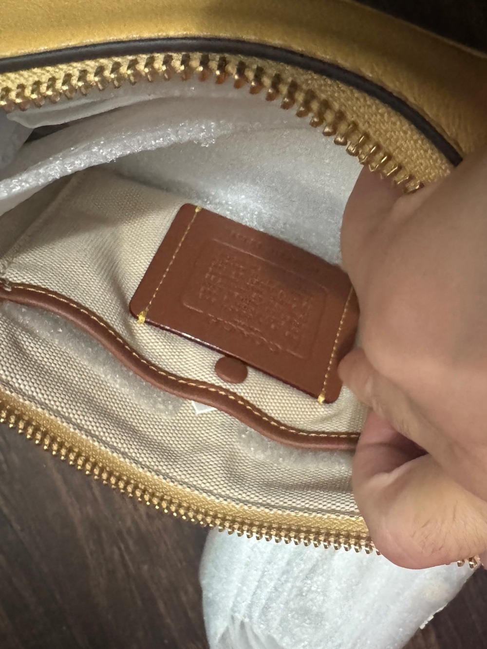 Coach Pale Yellow Leather Shoulder Bag with Chain Accent - Picture 5 of 6